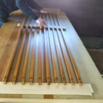 玄関の戸を製作しています。 下條村 丸正木工所